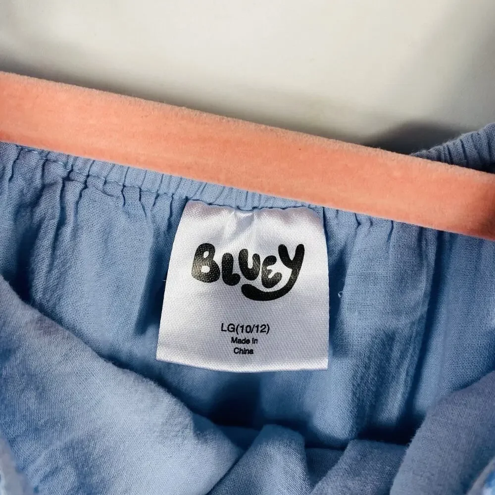 Bluey Dress Large 10 12 Blue Cotton Gauze Flutter Sleeve